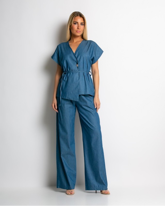 Σετ κιμονό με δέσιμο και παντελόνα denim Σετ κιμονό με δέσιμο και παντελόνα denim