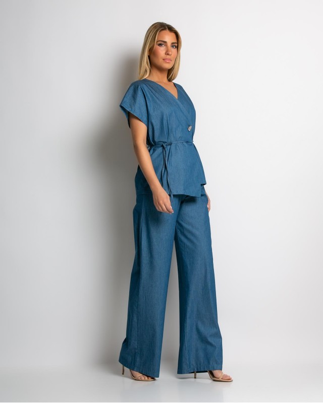 Σετ κιμονό με δέσιμο και παντελόνα denim Σετ κιμονό με δέσιμο και παντελόνα denim