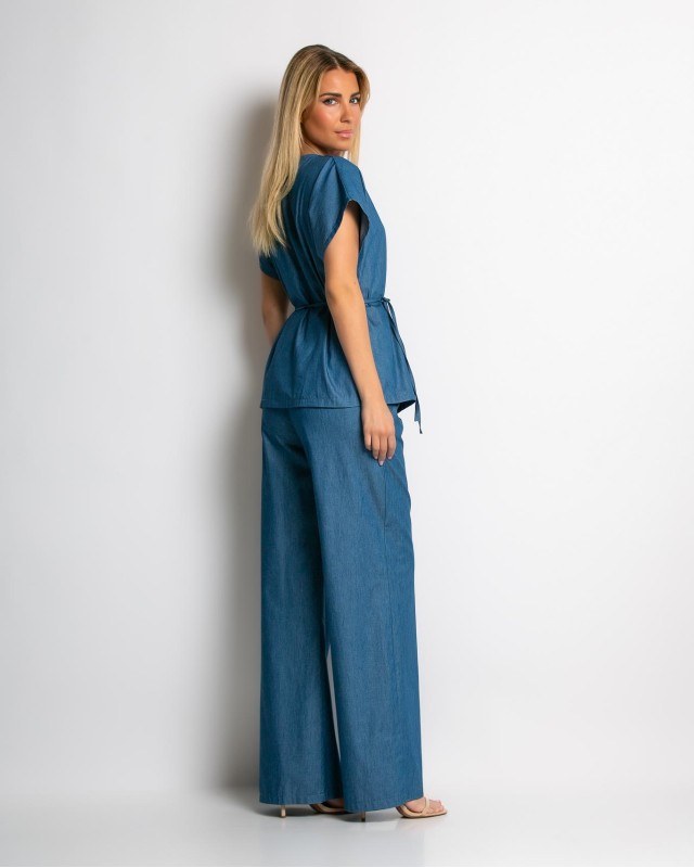 Σετ κιμονό με δέσιμο και παντελόνα denim Σετ κιμονό με δέσιμο και παντελόνα denim