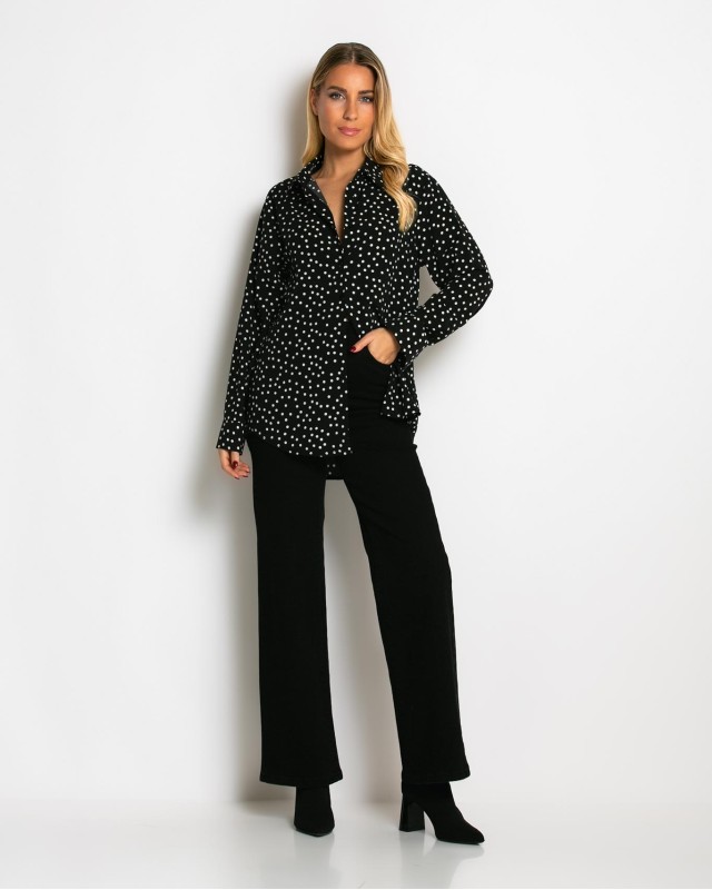 Πουκάμισο μακρυμάνικο με πουά μαύρο