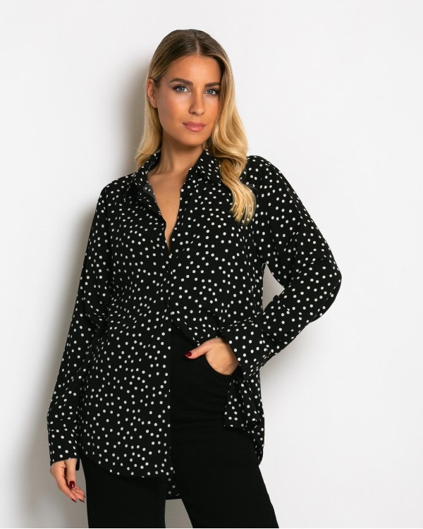 Πουκάμισο μακρυμάνικο με πουά μαύρο
