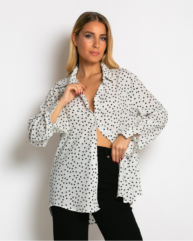 Πουκάμισο μακρυμάνικο με πουά λευκό