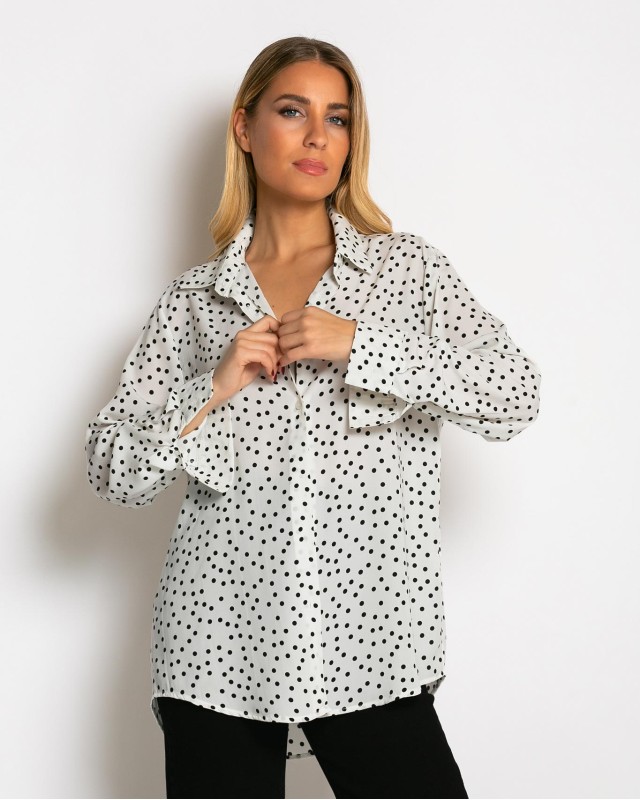 Πουκάμισο μακρυμάνικο με πουά λευκό