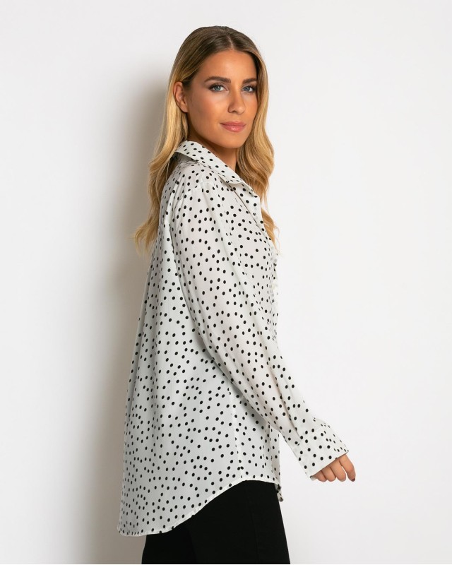 Πουκάμισο μακρυμάνικο με πουά λευκό