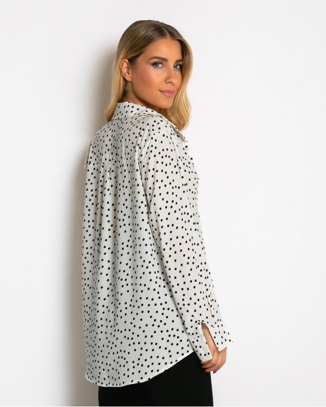 Πουκάμισο μακρυμάνικο με πουά λευκό