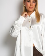 Πουκάμισο σατινέ με χρυσά κουμπιά εκρού