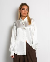 Πουκάμισο σατινέ με χρυσά κουμπιά εκρού