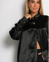 Πουκάμισο σατινέ με χρυσά κουμπιά μαύρο