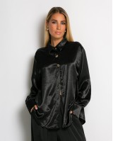 Πουκάμισο σατινέ με χρυσά κουμπιά μαύρο