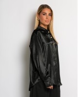 Πουκάμισο σατινέ με χρυσά κουμπιά μαύρο