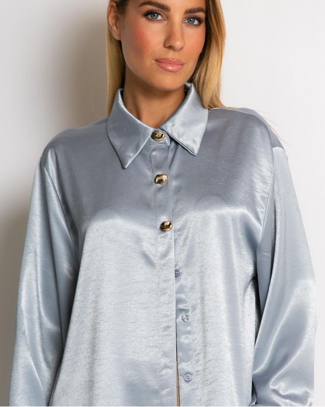 Πουκάμισο σατινέ με χρυσά κουμπιά γαλάζιο