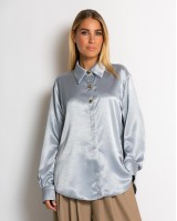 Πουκάμισο σατινέ με χρυσά κουμπιά γαλάζιο