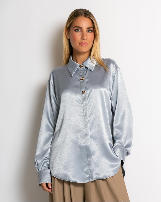 Πουκάμισο σατινέ με χρυσά κουμπιά γαλάζιο