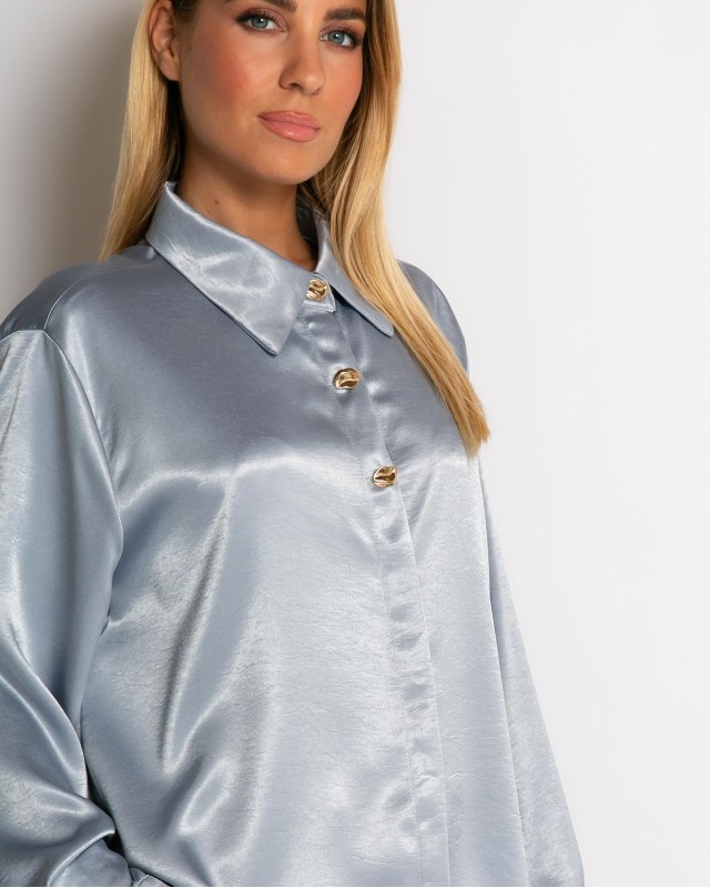 Πουκάμισο σατινέ με χρυσά κουμπιά γαλάζιο