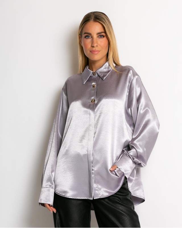 Πουκάμισο σατινέ με χρυσά κουμπιά λεβάντα