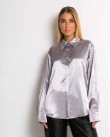 Πουκάμισο σατινέ με χρυσά κουμπιά λεβάντα