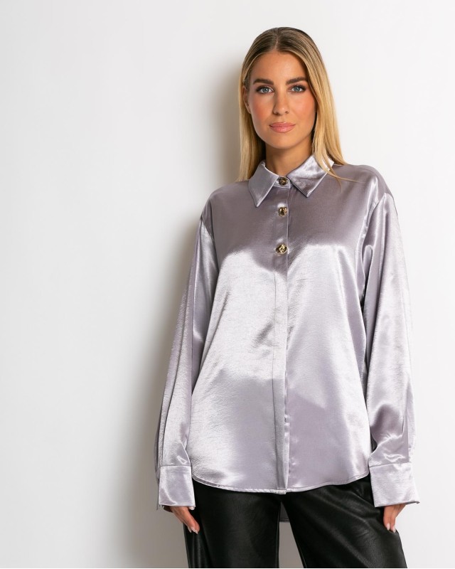 Πουκάμισο σατινέ με χρυσά κουμπιά λεβάντα