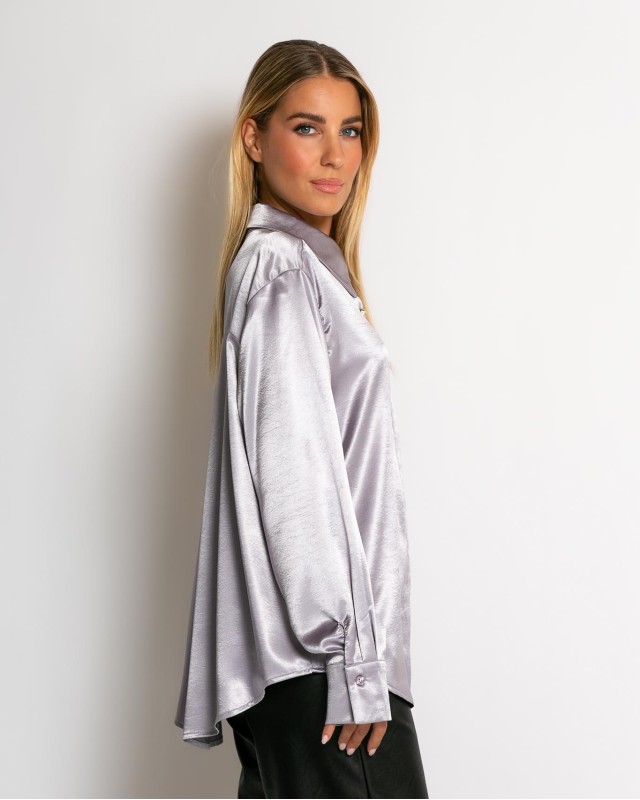 Πουκάμισο σατινέ με χρυσά κουμπιά λεβάντα