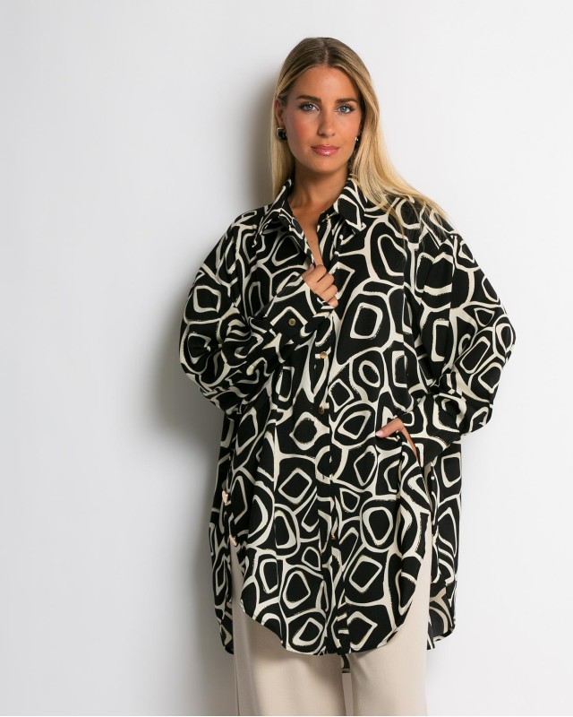 Πουκάμισο maxi με χρυσές λεπτομέρειες μαύρο