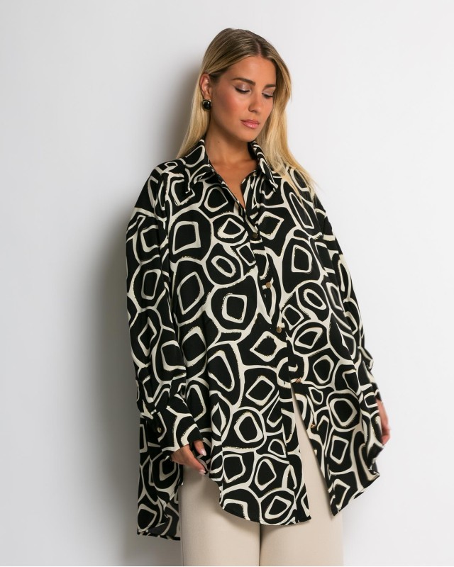 Πουκάμισο maxi με χρυσές λεπτομέρειες μαύρο