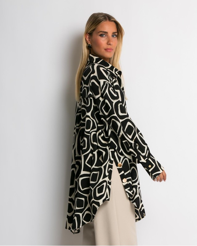 Πουκάμισο maxi με χρυσές λεπτομέρειες μαύρο