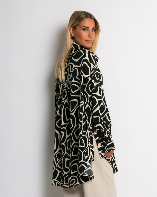 Πουκάμισο maxi με χρυσές λεπτομέρειες μαύρο