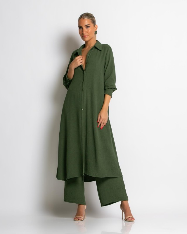 Σετ πουκαμίσα maxi και παντελόνα χακί