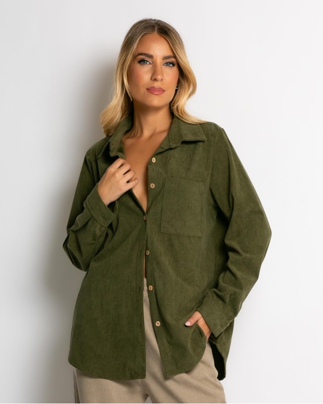 Πουκάμισο μακρυμάνικο κοτλέ χακί