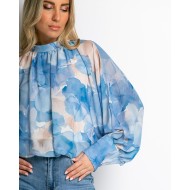 Πουκαμίσα με μανίκι balloon floral γαλάζιο