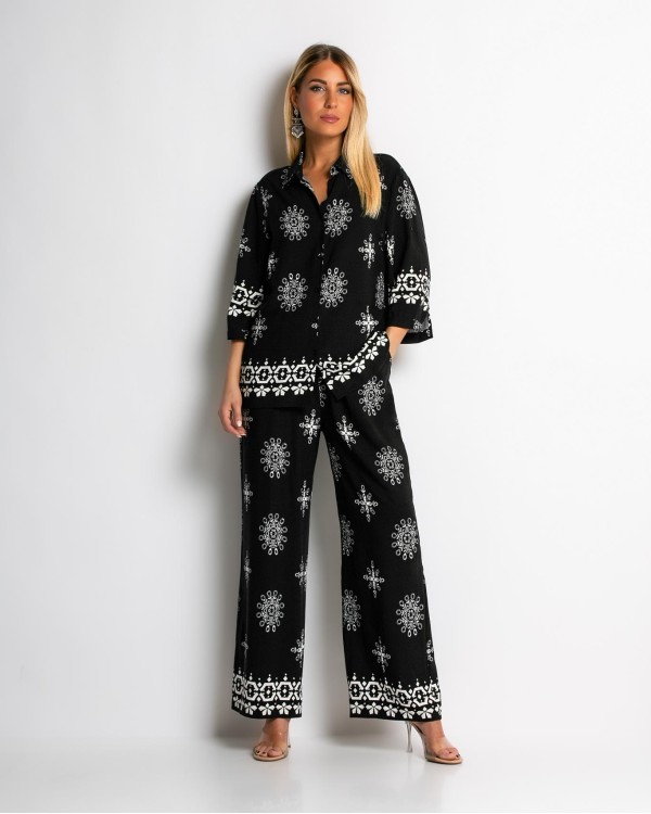Σετ πουκάμισο και παντελόνι με ethnic print μέντα