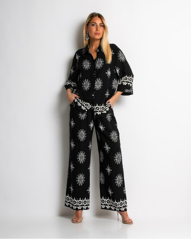 Σετ πουκάμισο και παντελόνι με ethnic print μαύρο Σετ πουκάμισο και παντελόνι με ethnic print μαύρο