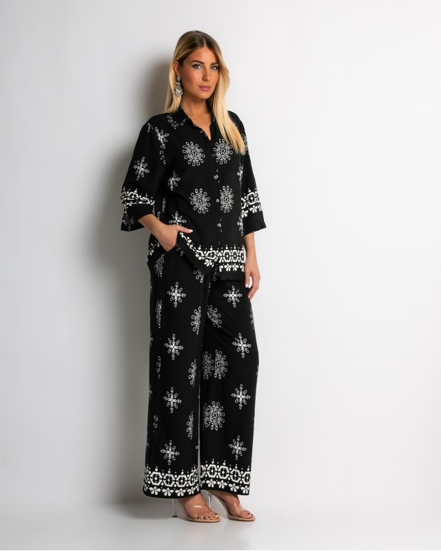 Σετ πουκάμισο και παντελόνι με ethnic print μαύρο Σετ πουκάμισο και παντελόνι με ethnic print μαύρο