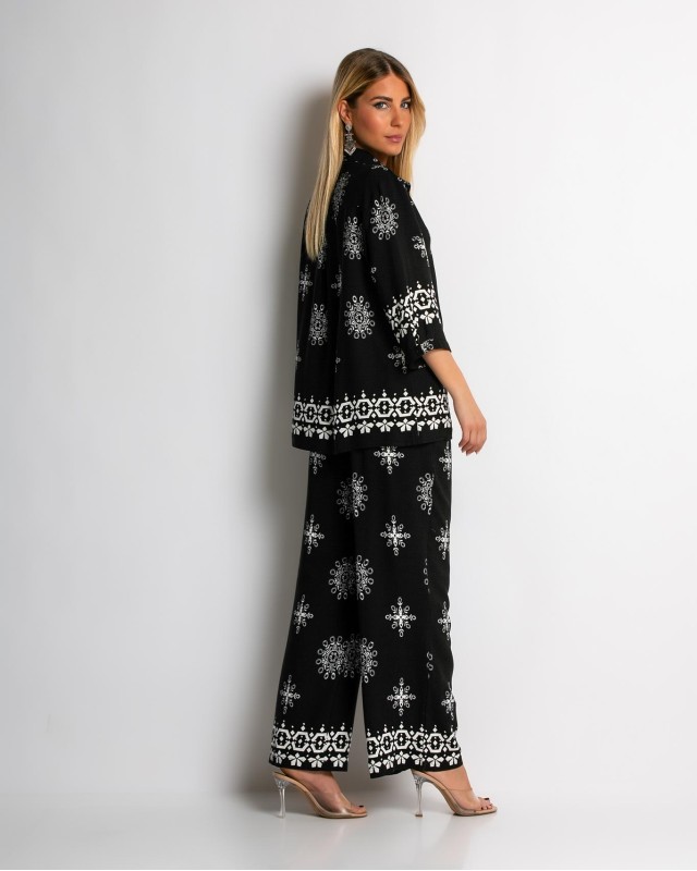 Σετ πουκάμισο και παντελόνι με ethnic print μαύρο Σετ πουκάμισο και παντελόνι με ethnic print μαύρο