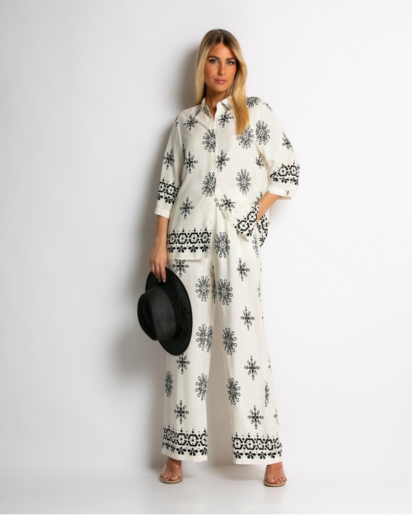 Σετ πουκάμισο και παντελόνι με ethnic print μέντα