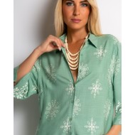 Σετ πουκάμισο και παντελόνι με ethnic print μέντα