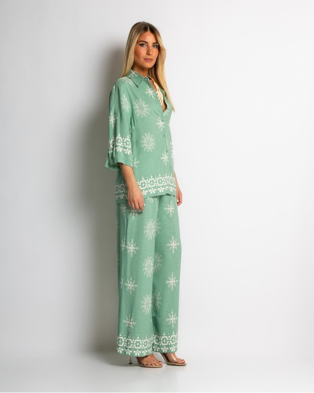 Σετ πουκάμισο και παντελόνι με ethnic print μέντα Σετ πουκάμισο και παντελόνι με ethnic print μέντα