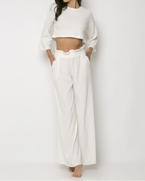 Σετ crop-top παντελόνα εκρού