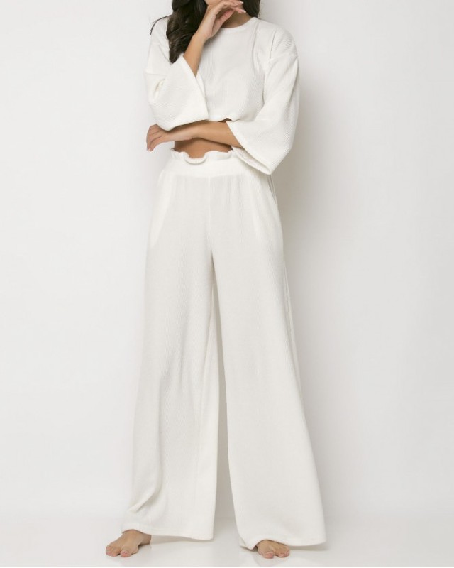 Σετ crop-top παντελόνα εκρού