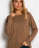 Μπλούζα ψιλό πλεκτό με λαιμόκοψη ταμπά