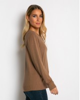Μπλούζα ψιλό πλεκτό με λαιμόκοψη ταμπά