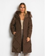 Μπουφάν μακρύ με κουκούλα & αποσπώμενη γούνα chocolate