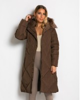 Μπουφάν μακρύ με κουκούλα & αποσπώμενη γούνα chocolate