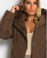 Μπουφάν μακρύ με κουκούλα & αποσπώμενη γούνα chocolate