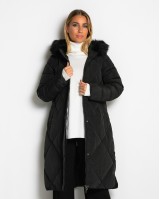 Μπουφάν μακρύ με κουκούλα & αποσπώμενη γούνα μαύρο