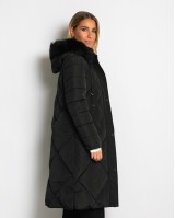 Μπουφάν μακρύ με κουκούλα & αποσπώμενη γούνα μαύρο