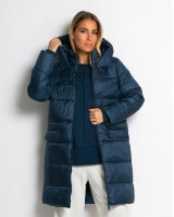 Μπουφάν μακρύ με κουκούλα & μπροστινές τσέπες navy