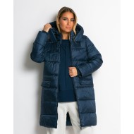 Μπουφάν μακρύ με κουκούλα & μπροστινές τσέπες navy