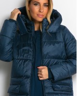 Μπουφάν μακρύ με κουκούλα & μπροστινές τσέπες navy