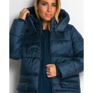 Μπουφάν μακρύ με κουκούλα & μπροστινές τσέπες navy