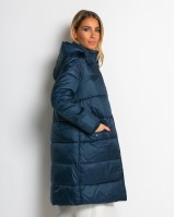 Μπουφάν μακρύ με κουκούλα & μπροστινές τσέπες navy